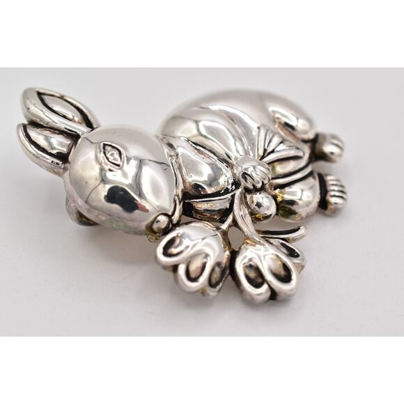 MJ Vintage Easter Bunny Rabbit Pin Brooch Pendant Big Heavy Chunky Signed BinBP - Picture 8 of 12